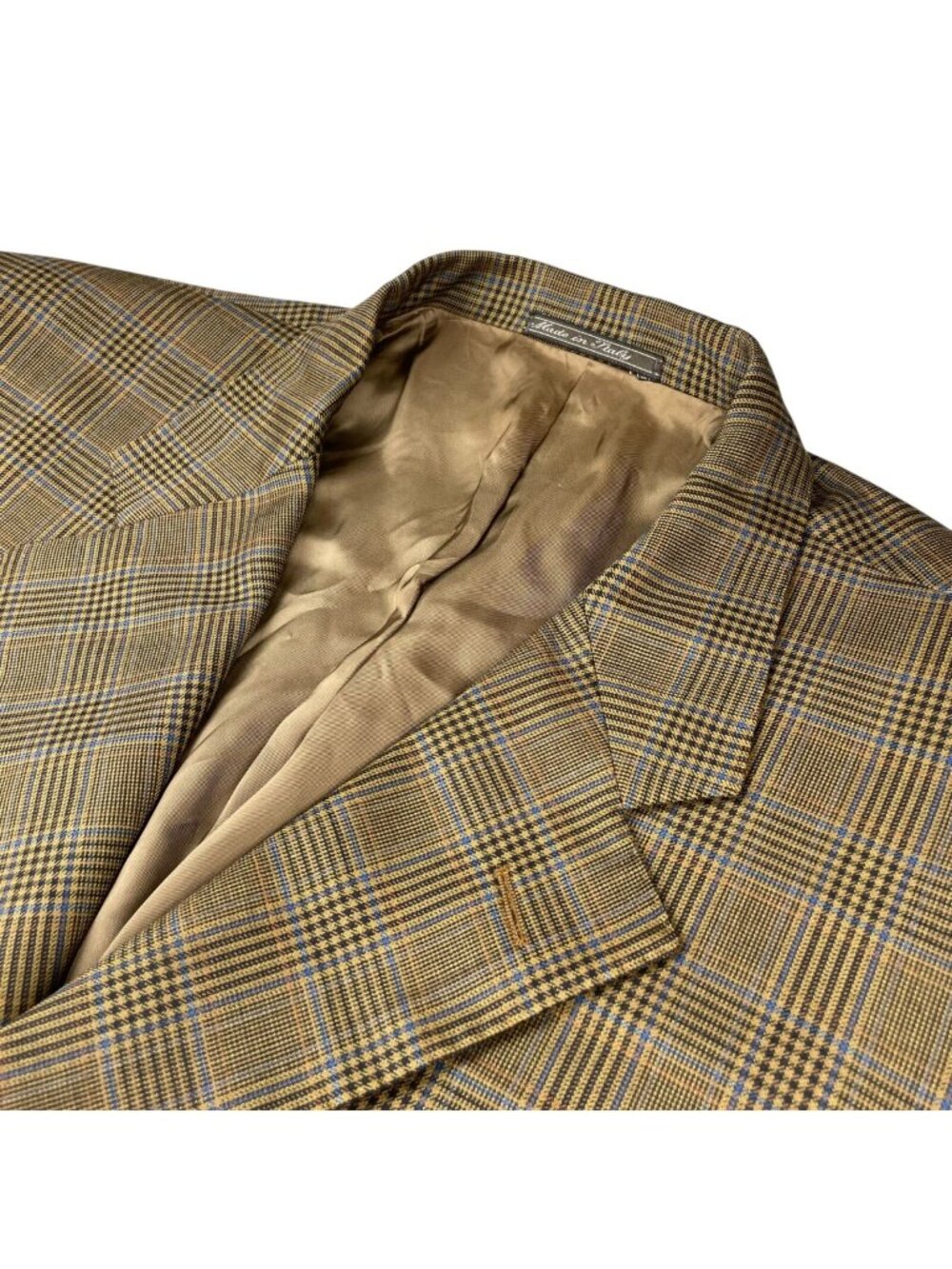 Corneliani Men's 100% Wool 3-Button Blazer Beige/Blue Plaid • Italy • 44S